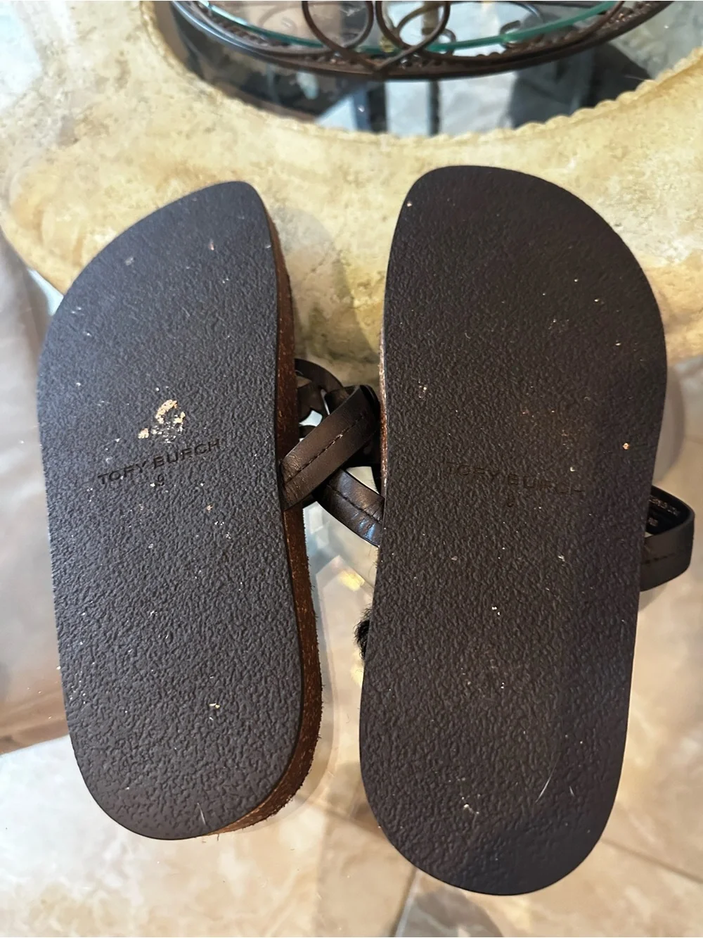 $235 Tory Burch Black Shearling Cloud Miller Sandals sz 9